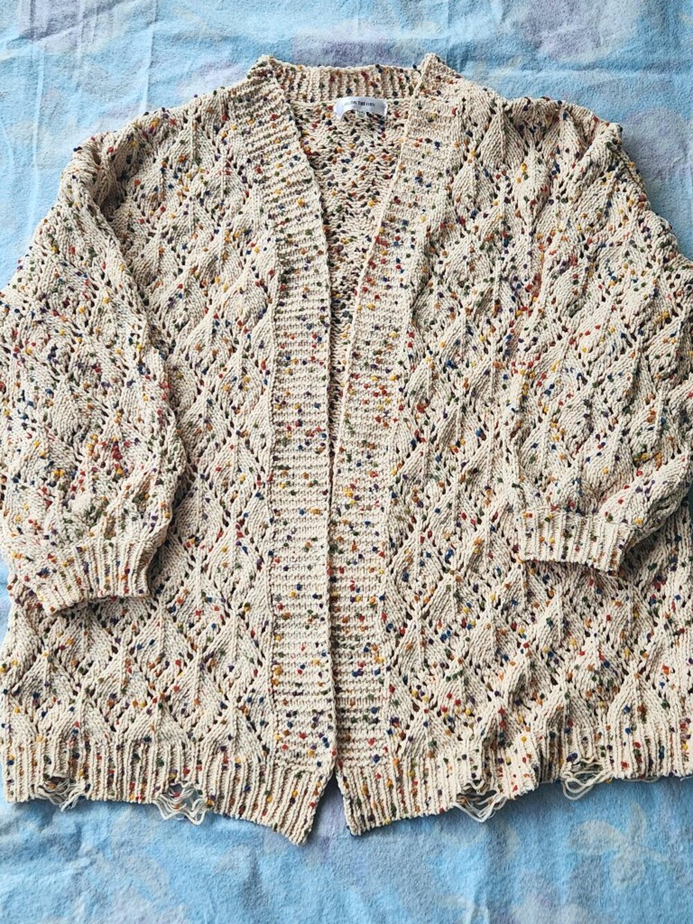Color Theory Cream Confetti Chunky Knit Cardigan Sweater Multicolor Dots 1X/2X